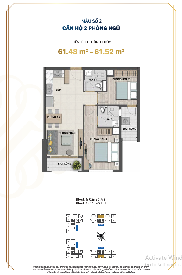 Máº«u sá»‘ 2 Victoria Village cÄƒn há»™ 2 phÃ²ng ngá»§ diá»‡n tÃ­ch 61.48 Ä‘áº¿n 61.52 mÃ©t vuÃ´ng