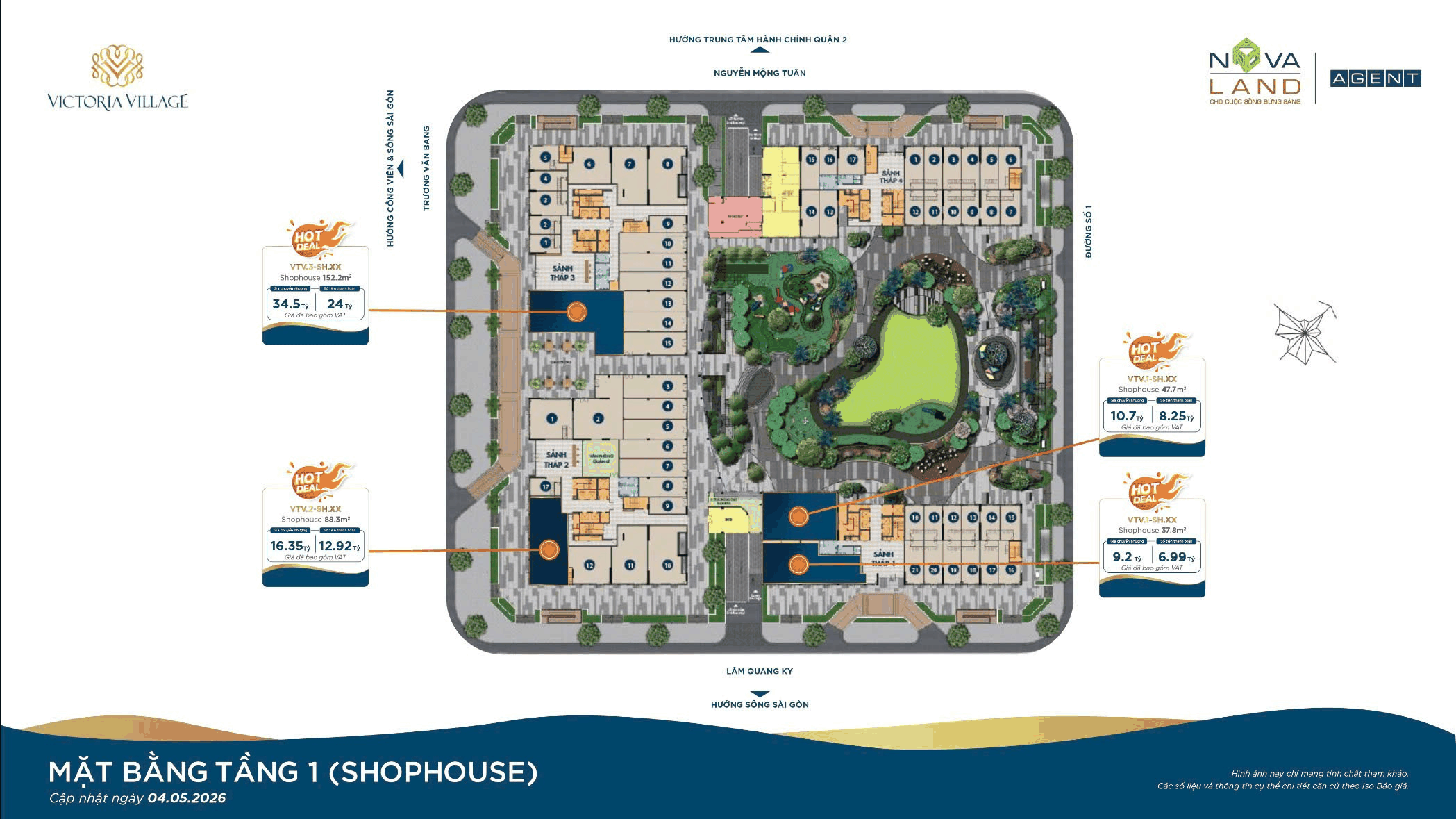 Mặt bằng tầng 1 shophouse Victoria Village cập nhật ngày 05 tháng 05 năm 2026